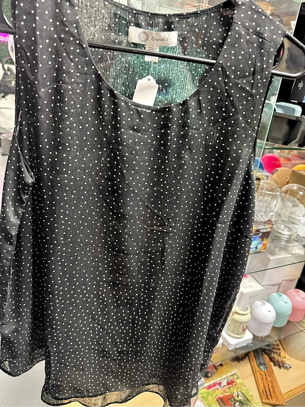 Cristina B Polka Dot Blouse in Black & White Size Small NWT